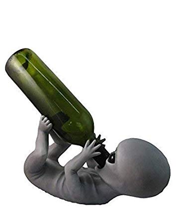 Drunken Classic Roswell Alien Wine Bottle Holder By DWK | Unique Extraterrestrial Home Decor And Gifts by DWK