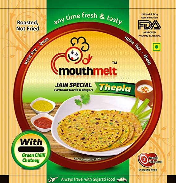 Mouthmelt Jain Special Soft Thepla (8 Packts Single Flavor) (Ready to Eat,Rosted, Not Fried) (Without Garlic & Jinger) Each Packet Contain 115G
