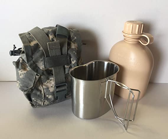 G.A.K 90026 G.I. Type, U.S Made 1 QT Canteen with New Stainless Steel Cup & G.I. Military ACU MOLLE II Pouch KIT.