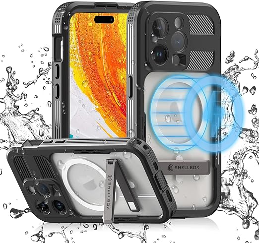 FXXXLTF Designed for 15 Pro Waterproof Case with Stand, Shockproof Dust-Proof Phone Case with Built in Screen Protector, Full Body Protective Case for iPhone Pro 6.1 inch 2023 Black