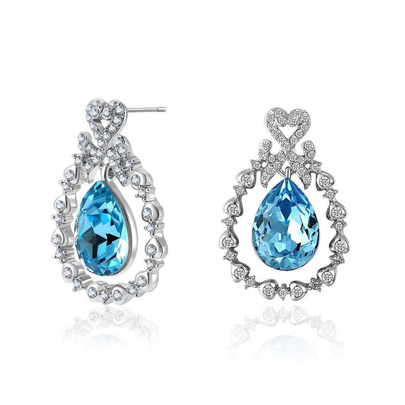 Lelekiss Heart and Pear-Shaped SWAROVSKI ELEMENTS Teardrop Ocean Blue Crystal Drop Earrings for Women, a great Gift for Wife, Girlfriend, Families and Friends