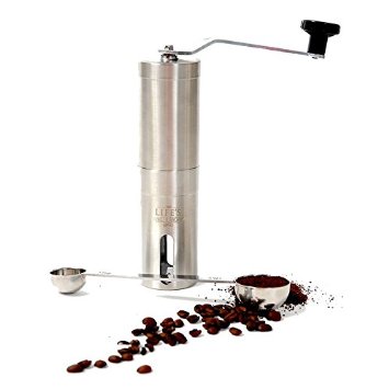 Manual Coffee Grinder Kit-Stainless Steel,Scoop with Pouch. Burr Design-Coarse to Fine Grind