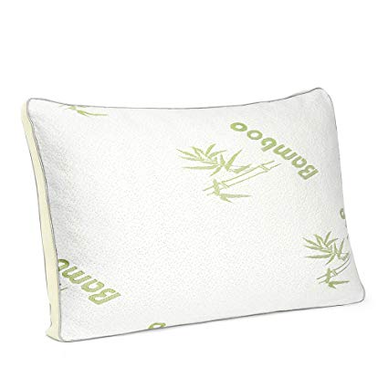 OAKOME® Bamboo Memory Foam Pillow - Hypoallergenic Bed Pillow with ADJUSTABLE Shredded Memory Foam for Sleeping, Pregnancy, Stomach, Back and Side Sleepers, Home, Hotel (Queen)