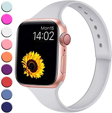 R-fun Slim Bands Compatible with Apple Watch Band 40mm Series 5/4 38mm Series 3/2/1, Soft Narrow Thin Silicone Sport Strap Wristband for Women Girl Kids with iWatch, Dark Gray