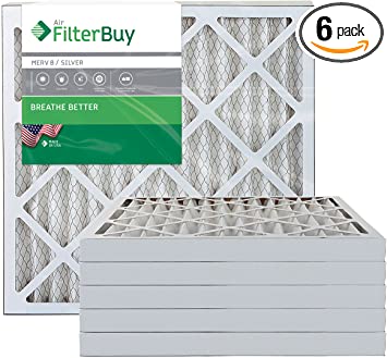 FilterBuy 20x20x2 MERV 8 Pleated AC Furnace Air Filter, (Pack of 6 Filters), 20x20x2 – Silver