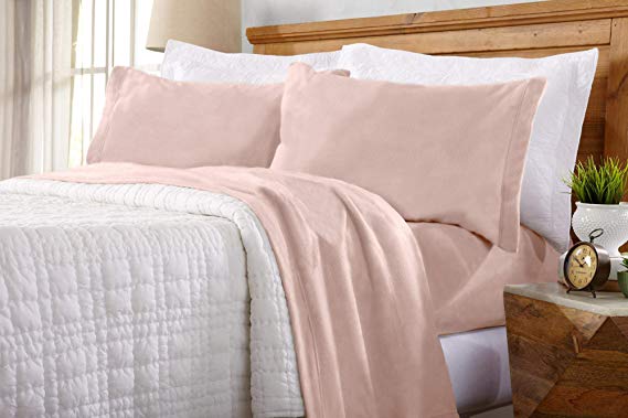 Home Fashion Designs Maya Collection Super Soft Extra Plush Fleece Sheet Set. Cozy, Warm, Durable, Smooth, Breathable Winter Sheets in Solid Colors (King, Blush Pink)