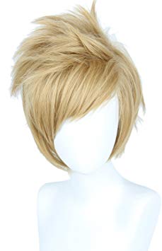 Linfairy Unisex Straight Short Blonde Cosplay Wig Halloween Costume Layered Wig for Men