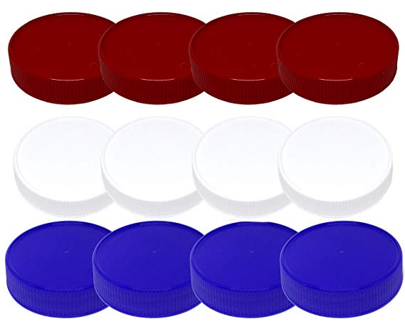 Jarming Collections Mason Jar Storage Lids-Plastic (BPA Free) Regular Mouth Mason Jar Lids Set of 12 Reusable Leak Proof Caps are Made in the USA (red white blue)