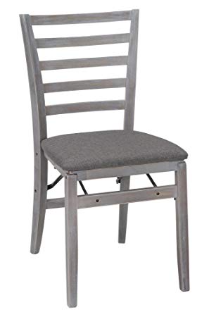 COSCO Contoured Back Wood Folding Chair with Fabric Seat, Gray Wash, 2-Pack