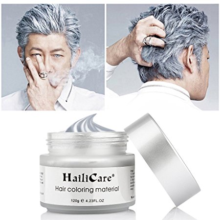 HailiCare 120g Silver Ash Grey Hair Wax, Men Women Professional Hair Pomades, Temporary Hair Color Dye Wax Hair Styling Fluffy Matte Hair Mud Cream for Party, Festival & Cosplay (Upgrade Glass Jar)