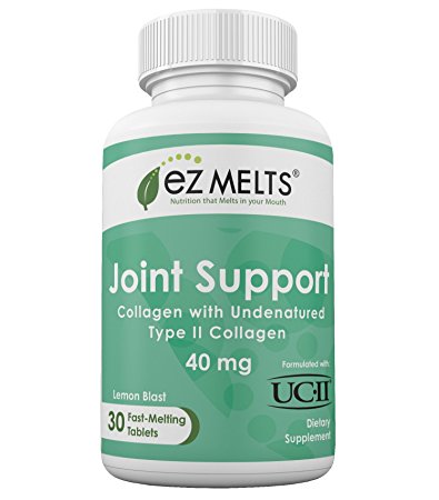 EZ Melts Joint Support with UC-II, 40 mg, Dissolvable Vitamins, Zero Sugar, Natural Lemon Flavor, 30 Fast Melting Tablets, Type II Collagen Supplement