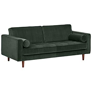 Rivet Aiden Tufted Mid-Century Velvet Bench Seat Sofa, 74" W, Hunter Green