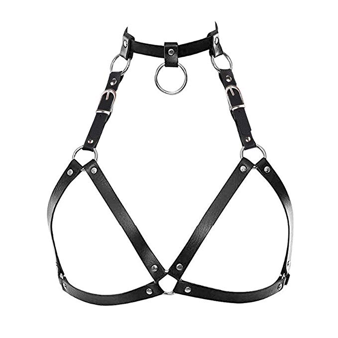 LIVE4COOL Women Harness Elastic Cupless Cage Bra Adjustable Hollow Out Strappy Crop Top Sexy Strap Belt