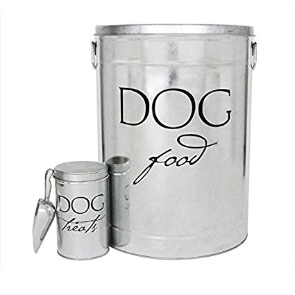 LTC 3-Piece Galvanized Steel Dog Food Container Set - 40 lbs Silver
