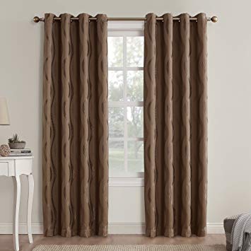 Sun Zero Travis Modern Wave Print Grommet Blackout Curtain Panel, 52" x 84", Barley Brown