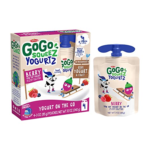 GoGo squeeZ yogurtZ, Berry, 3 Ounce (4 Pouches), Low Fat Yogurt, Gluten Free, Pantry-friendly, Recloseable, BPA Free Pouches