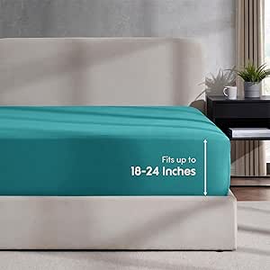 Nestl Extra Deep Pocket King Fitted Sheet, Teal Fitted Sheet King Size, 1800 Microfiber King Fitted Sheet Only, Ultra Soft King Bed Fitted Sheet Fits up to 24 Inch Mattress - King Size Fitted Sheets