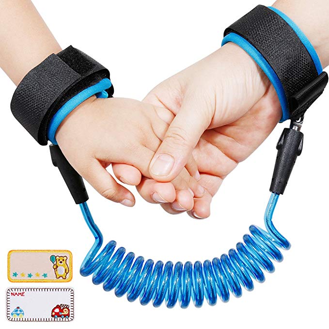 Lictin Anti-Lost Wrist Flexible Child Walking Strap Adjustable Child Safety Strap Anti Lost Wrist Walking Hand Belt Walking Strap Lost Wrist Link Rotatable Connector 2 Embroidery Name Stickers(Blue)