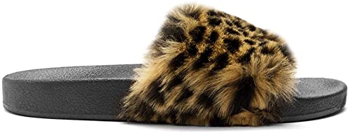Charles Albert Slides for Women Faux Fur Slides Marabou Flat Fur Slides Women Slippers Sandal
