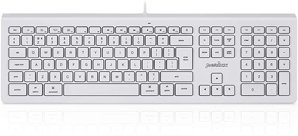 Perixx PERIBOARD-323 Silent Wired Backlit Keyboard, Compatible with Mac Os X Apple iMac Keyboard, White LED, UK Layout