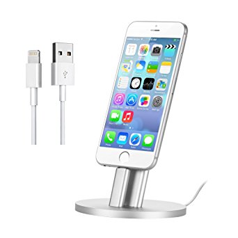 Charging Dock for iPhone YOHOOLYO Aluminum Charging Stand Dock 2 Deluxe Adjustable Station for iPhone 7/plus/6S/plus/6/SE /5s/5/ipad with Lightning Cable Silver