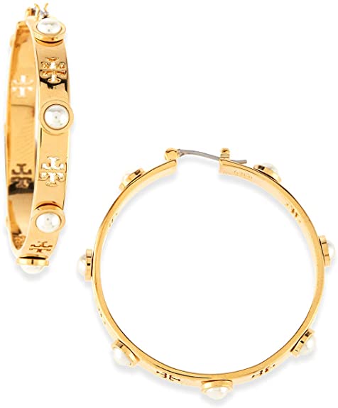 Tory Burch Women's T-Pierced Logo & Pearl Hoop Earrings