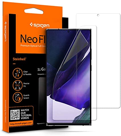 Spigen, 2 Pack, Samsung Galaxy Note 20 Ultra Screen Protector, NeoFlex, TPU, Full Coverage, Case Friendly, Not Tempered Glass, Wet Application, Samsung Note 20 Ultra Screen Protector Film