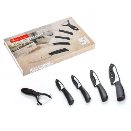 Ceramic Knife Set -5PCS Set,  Heim Concept 4 Cutlery Kitchen Knives with Sheaths and Ceramic Peeler, with Gift Box