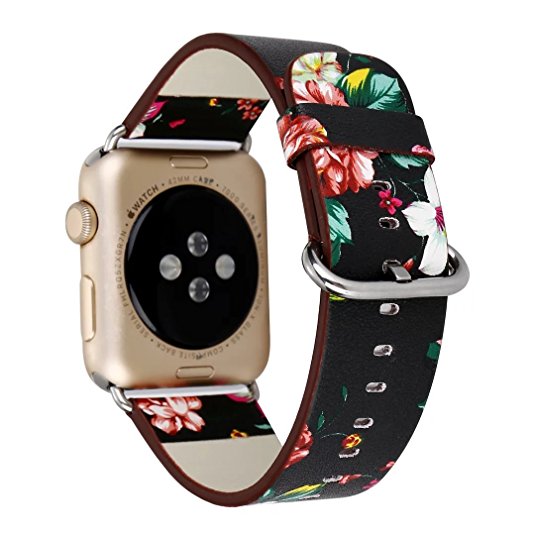 TCSHOW For Apple Watch Band 38mm,38mm Soft PU Leather Pastoral/Rural Style Replacement Strap Wrist Band with Silver Metal Adapter for both Series 1 and Series 2