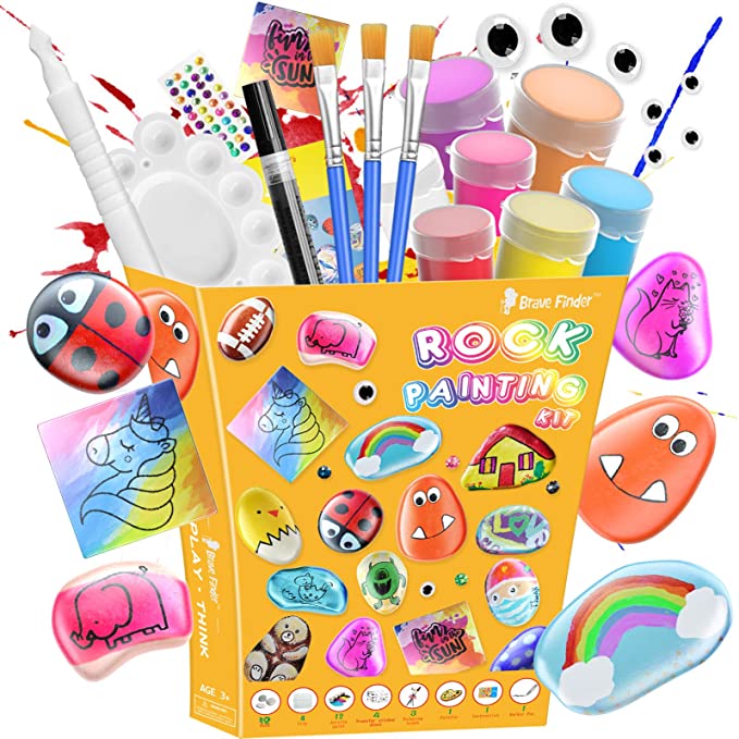 Rock Painting Kit for Kids - Crafts Toy and Arts Set Painting Kit, DIY Art Set Ideas for Kids Activities - Includes Rocks & Waterproof Paint, Best Gifts for Girls & Boys Ages 4-12