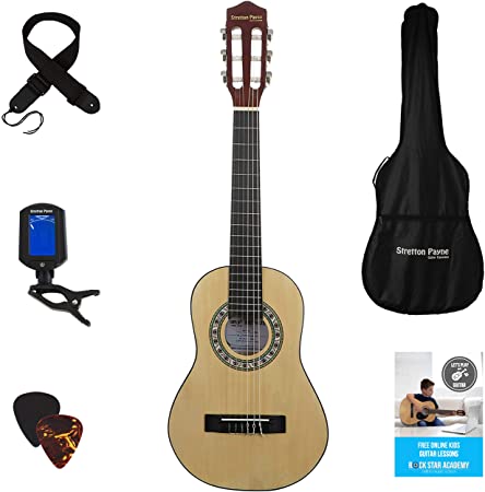 LEFT HANDED Acoustic Guitar Package 1/4 Sized (31' inch) Age 3 to 6 Classical Nylon String Childs Guitar Pack Natural