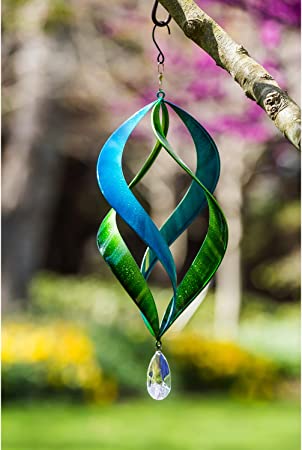 Evergreen Garden Beautiful Blue and Green Kinetic Hanging Wind Spinner - 8 x 19 x 8 Inches Fade and Weather Resistant Outdoor Decoration for Homes, Yards and Gardens