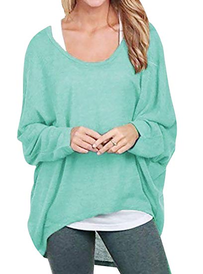 Oryer Womens Casual Oversized Baggy Off Shoulder Shirts Batwing Sleeve Loose Pullover Tops