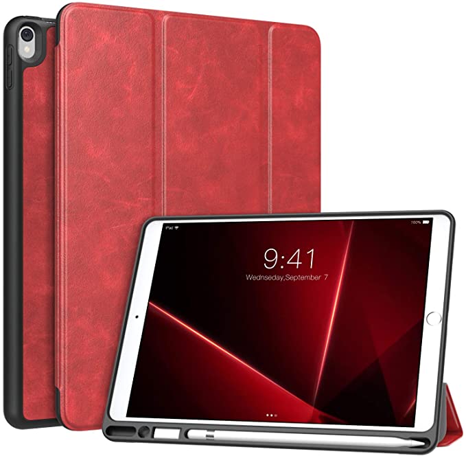 MoKo Case Fit New iPad Air (3rd Generation) 10.5" 2019/iPad Pro 10.5 2017 with Pencil Holder Slim Lightweight Smart Shell Stand Cover Case with Auto Wake/Sleep - RED