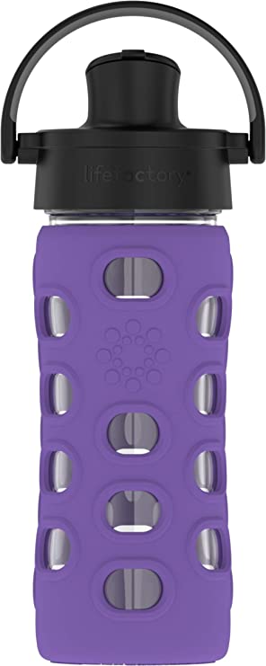 Lifefactory 12-Ounce BPA-Free Glass Water Bottle with Active Flip Cap and Protective Silicone Sleeve, Iris