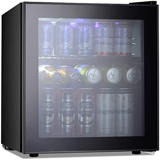 Kismile Beverage Refrigerator and Cooler,60 Can 1.6 Cu.ft Mini Fridge with Glass Door for Soda Beer or Wine,Small Drink Cooler Dispenser Counter Top Refrigerator for Home,Office,or Bar (Black)