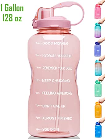 Venture Pal Large 128oz (When Full) Leakproof BPA Free Fitness Sports Water Bottle with Motivational Time Marker & Straw to Ensure You Drink Enough Water Throughout The Day