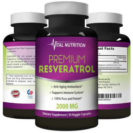 Pure Resveratrol - 2000mg - Strongest Most Effective Blend on Amazon - 90 Capsules - Order Risk Free