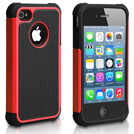 iPhone 4 Case, iPhone 4S Case, CHTech Fashion Shockproof Durable Hybrid Dual Layer Armor Defender Protective Case Cover for Apple iPhone 4S/4 (Red)