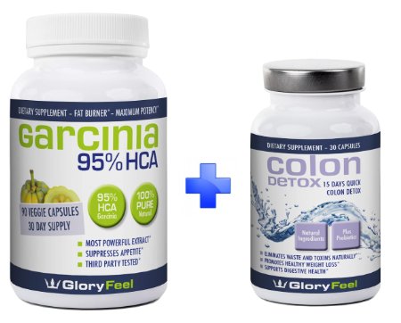95% HCA Garcinia Cambogia Extract + Best Colon Detox BUNDLE For Fast Results - Combine 2 Best Sellers - Max Strength Detox Cleanse Pills with Pure Cambogia Extract to Reduce Appetite and Belly Fat