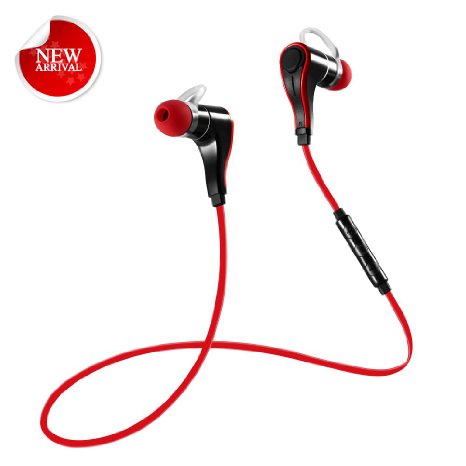 Bluetooth Headset Grandbeing V40 Wireless Stereo Sport Bluetooth Headphones Noise Canceling Voice Command Earbuds Earphones with Mic for iPhone 6s iPhone 6s Plus and Android Phones Red
