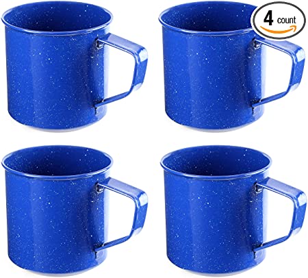 Darware Enamel Camping Coffee Mugs (Set of 4, 16oz); Metal Cups for Hiking, Travel, Fishing, Picnics, Hunting and Outdoor Use; Lightweight and Portable…