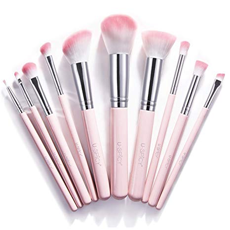 USpicy Makeup Brushes Set Professional Cosmetics 10 Piece Makeup Brush Set Beauty Brushes with Synthetic and Vegan Bristles, for All Consistencies (Powder, Creams and Liquids) (Pink)