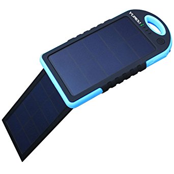 YUNDU Solar Charger 5000mah High Efficient Double Foldable 2.2 W Fast Charging Panel Rechargeable Battery for Apple Samsung Blackberry Tablet ( Blue)