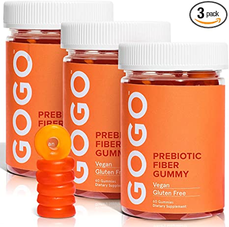 GOGO Fiber Gummies for Adults - Prebiotic Chicory Root Inulin Fiber Supplement - Daily Gummy Fiber for Gut Health, Constipation Relief and Weight Management, 60 Count (Pack of 3)