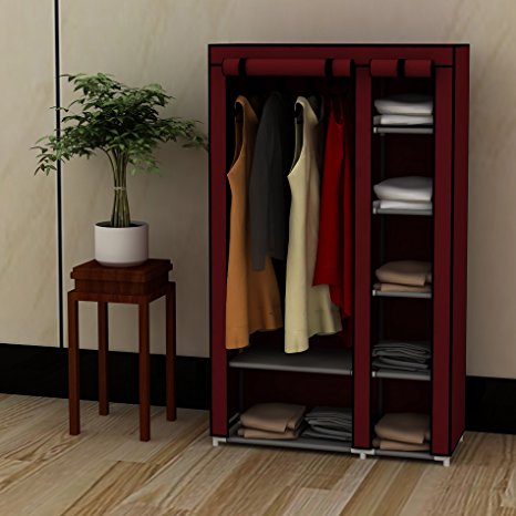 39" Portable Home Wardrobe Storage Closet Organizer Rack with Shelves Claret