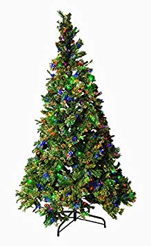Mr. Light 8.5 Ft. Pre-Lit Artificial Tree. 600 Dual Color LED's (Switch Between Warm White and Multicolor, Steady-on, Fading, or Flashing Effects), Berries & Pinecones, 1778 PVC & PE Tips.