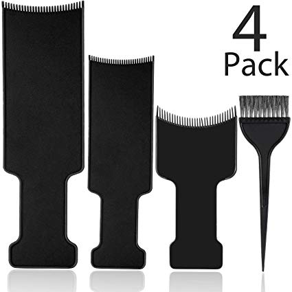 4 Pieces Balayage Highlighting Board and Brush Kit, 3 Pieces Flat Top Comb Board Balayage Paddle and 1 Piece Hair Coloring Brush for Hair Dye and Salon Uses