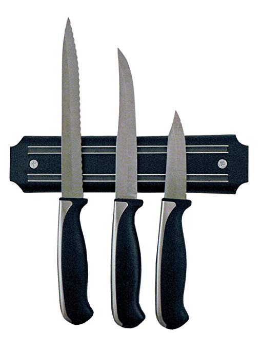 TukTek Fancy Black Magnetic Kitchen Knife Strip & Tool Holder with Hardware 8"