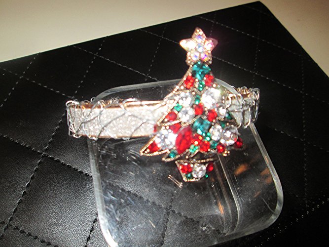 Glitter coated Crochet wire Cuff Bracelet with Christmas Tree